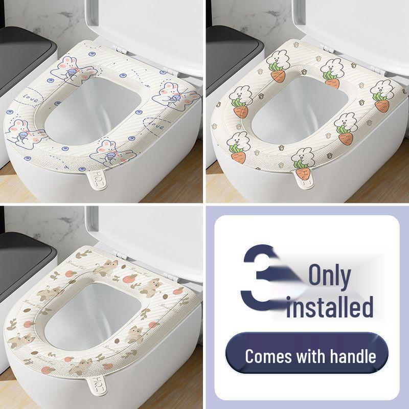 

Washable Waterproof All-Season Adhesive Toilet Seat Cushion Cover with Printed Design. 1-Pack Disposable Toilet Mat