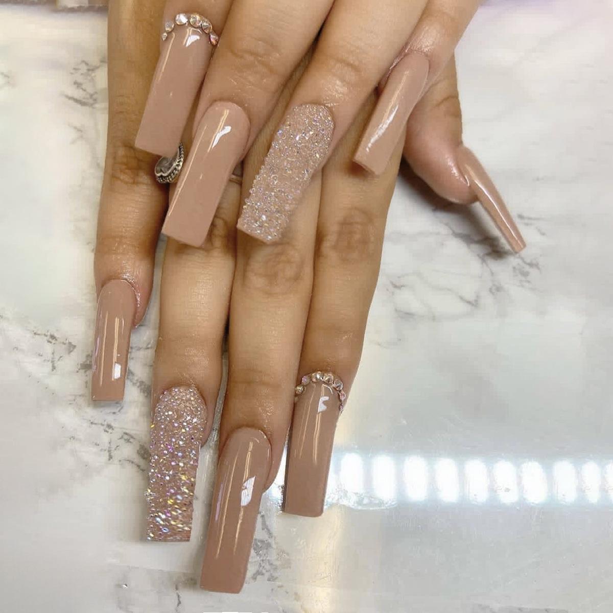 

European & American Trendy Handmade Extra Long Shiny Solid Color Diamond Nail Art.
