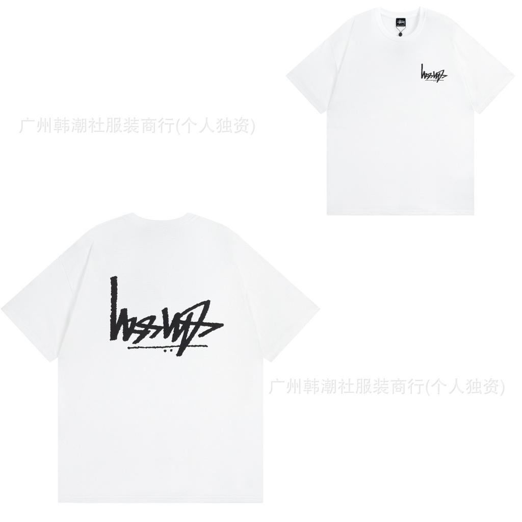 [2] American trendy brand short-sleeved t-shirt black and white collection printed short-sleeved t-shirt casual couple men and women of the same style