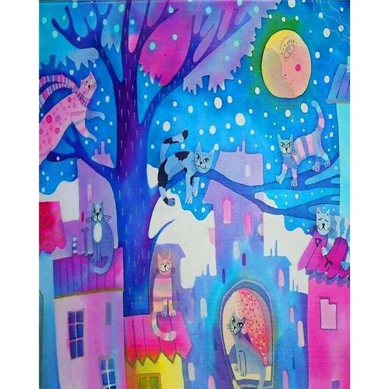 Malowanie diamentowe Różowy kwiat Pełne okrągłe diamentowe haftowanie Kolorowy dom Krajobraz Haft krzyżykowy Dekoracja domu