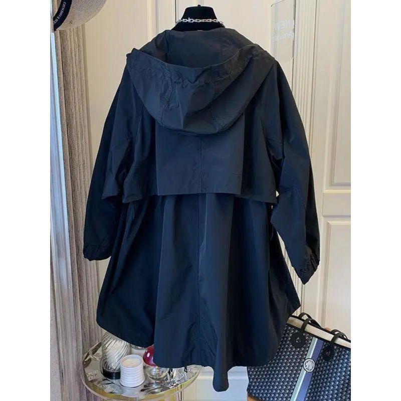Plus Size Women's Clothing 150.00kg Mid Length Long Length Younger Outdoor Jacket Coat Plus Size Ladies Fall Loose Slim Fit Slimming Trench Coat