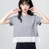 Women Polka Dot Lace Patchwork Short Sleeve T Shirt Casual Loose Top