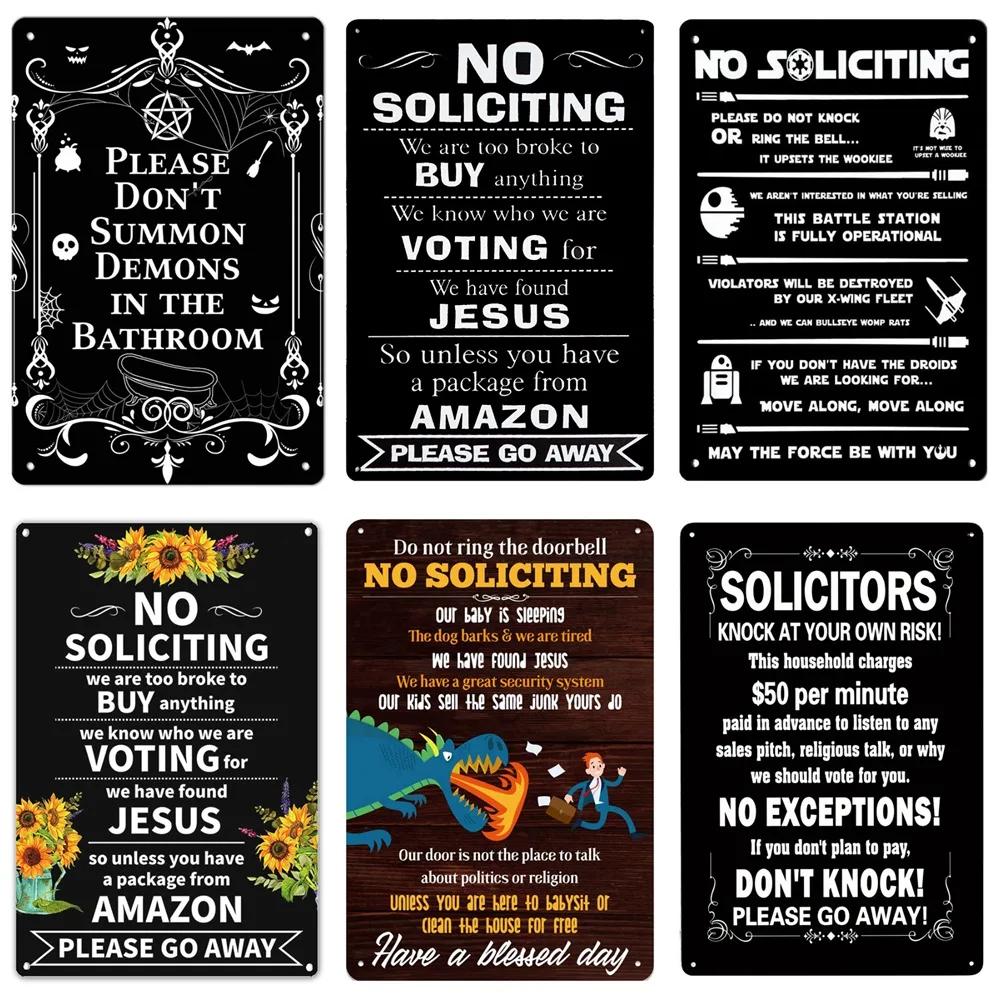 No Soliciting Funny Metal Sign for House Office Shop Decor Please Do Not Knock Or Ring Doorbell Warning Sign Halloween Decor