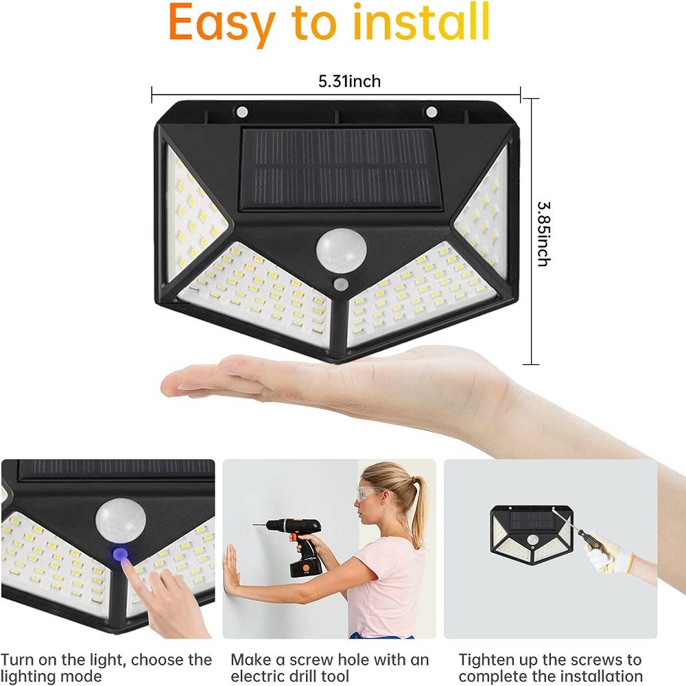 Solar Powered Light Outdoor 100 LED 3 Mode IP65 for Garden Fence Patio Garage