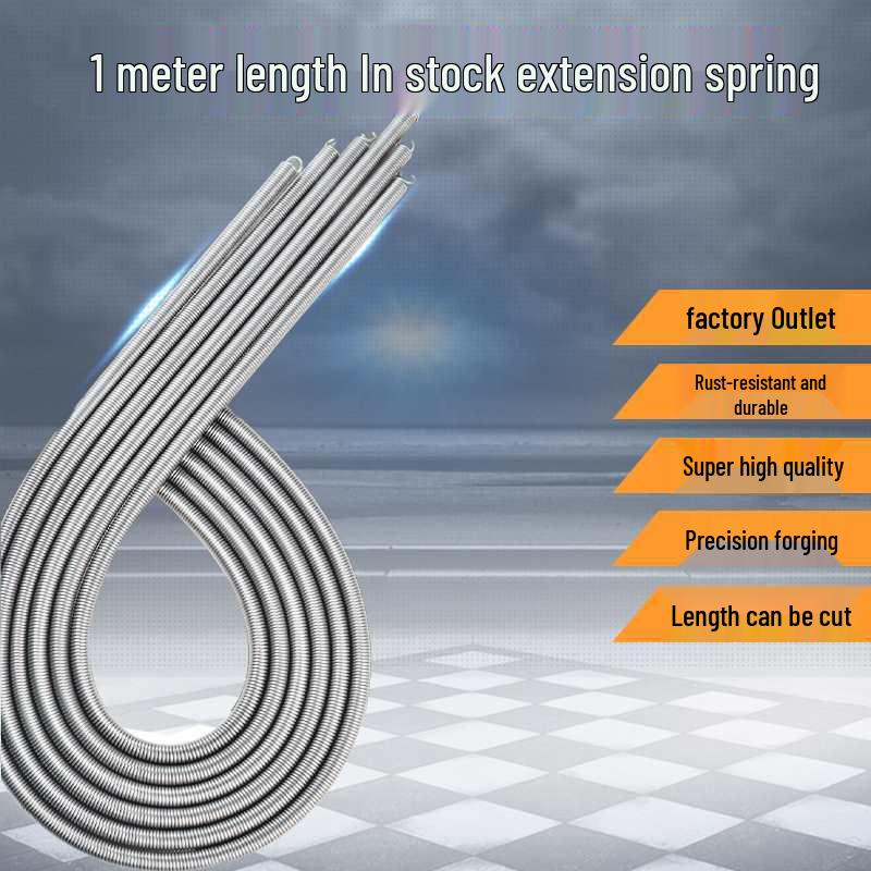 1m Spring Coil Extension with Hook - Strong Tensile Force, Thin Soft Sheath, for Tarpaulins & Sliding Doors