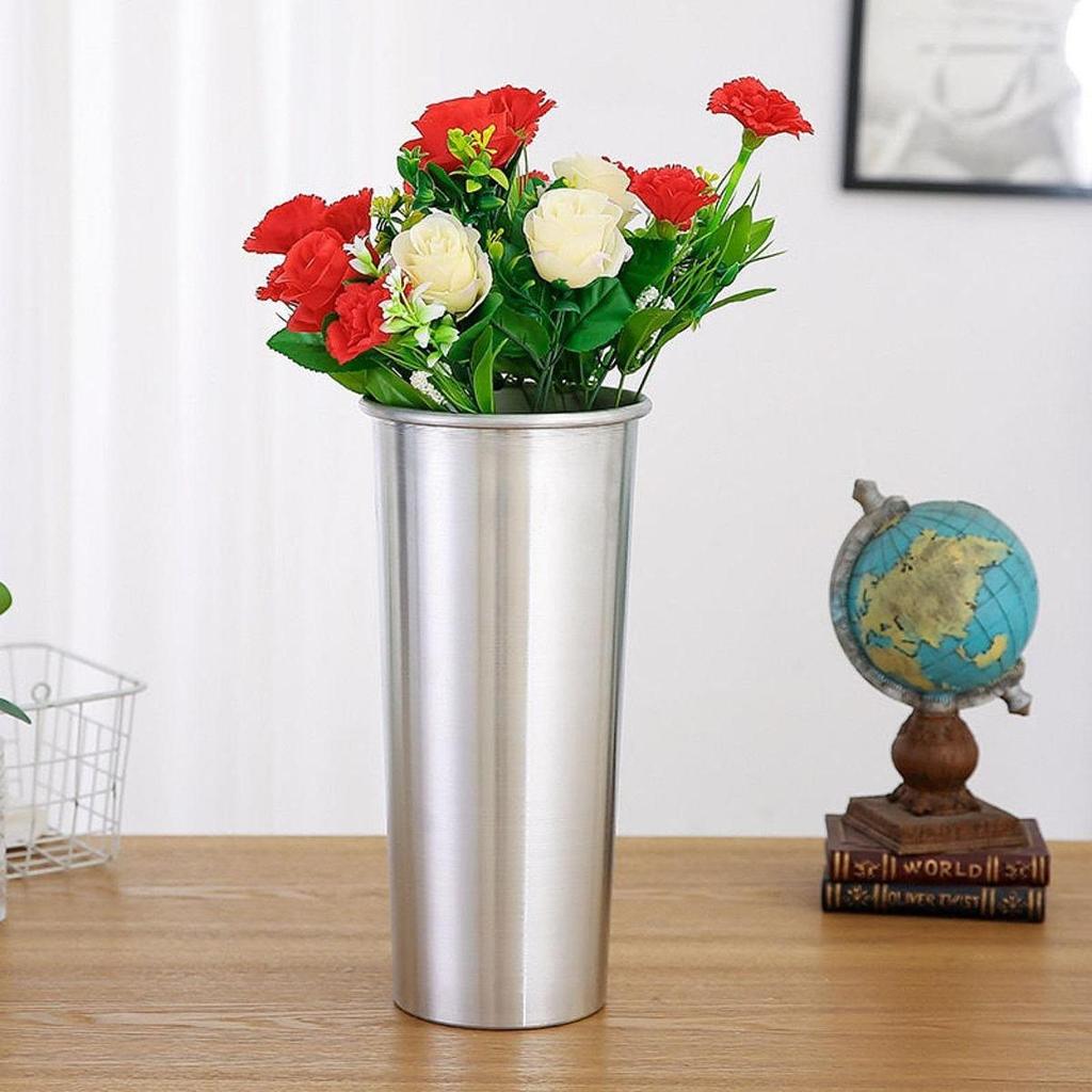 Flower Bucket for Centerpiece Simple Flower Vase for Farmhouse Balcony Decor Aluminum Floral Display Flower Pot Metal Vase