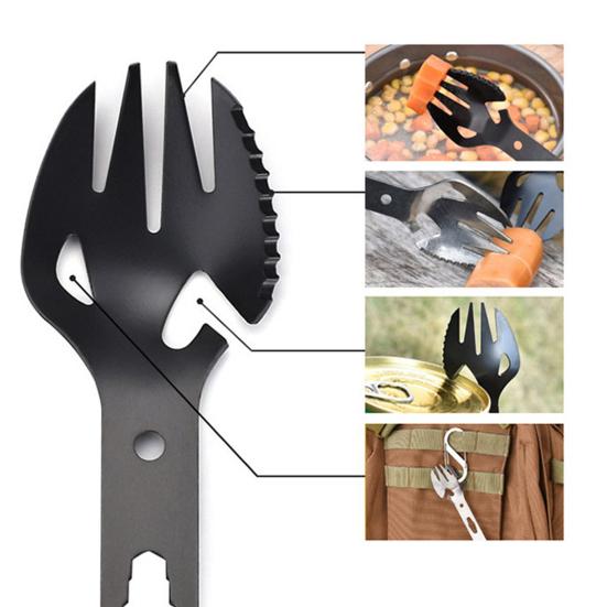 10-in-1 Multifunctional Outdoor Fork Spoon with Bottle Opener Portable Lightweight Utility Tactical Spoon Wrench Camping Utensil Survival Tool