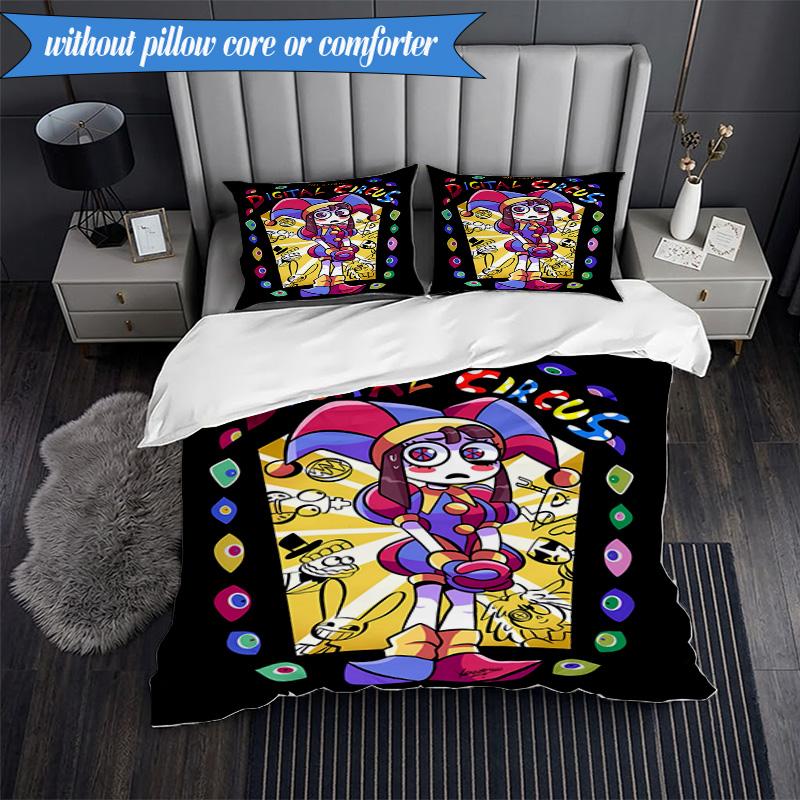 3PCS Colorful Digital Circus Bedding Set,Including 1pc Duvet Cover And 2pcs Pillowcases Perfect for Bedroom, Dormitory, Fan Christmas gift