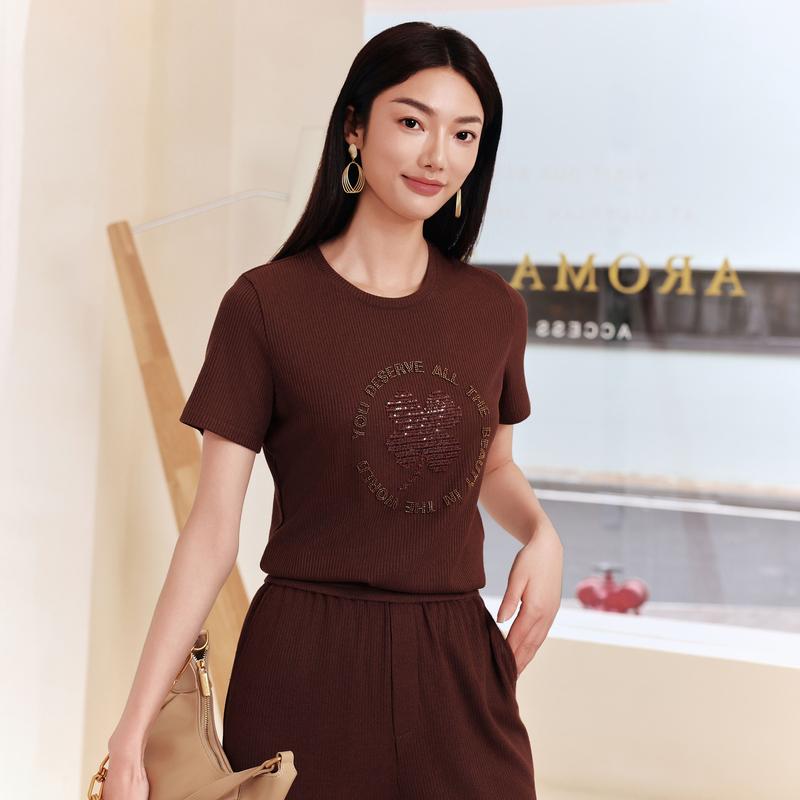 JZ Jiuzi Simple Multi-Color Bead Glutinous Rice T-Shirt Top