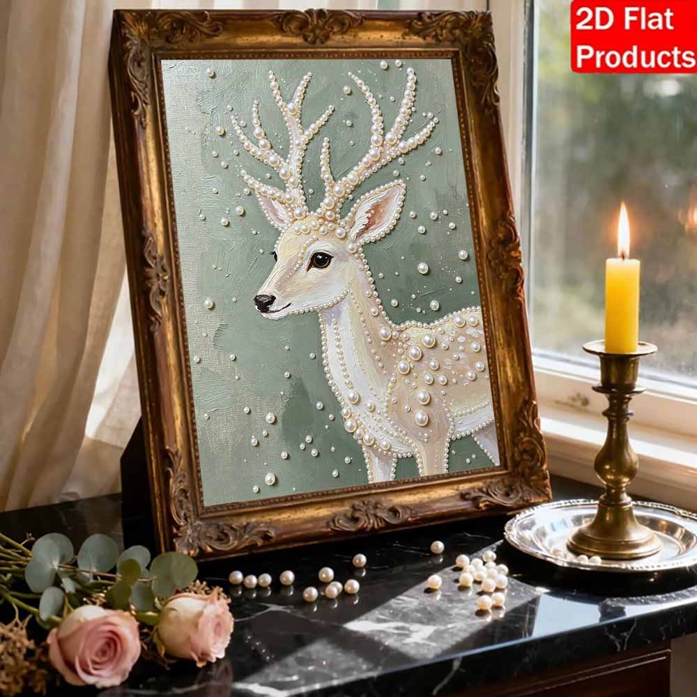 Elegant Deer Pattern 5D Pearl Painting Kit with Frame DIY Sparkling Bead Canvas Art Relaxing Craft for Home Living Room Wall Decor