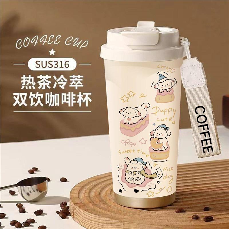 Soft cute puppy thermos cup for men and women 1011 new high value large capacity small go out portable 111 stainless steel