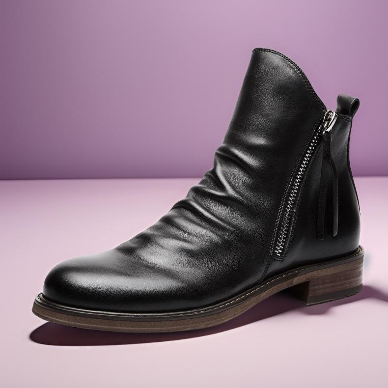 

Модные мужские кожаные ботинки с нескользящей подошвой для спорта на открытом воздухе, мужские мотоциклетные ботинки 44 чёрный