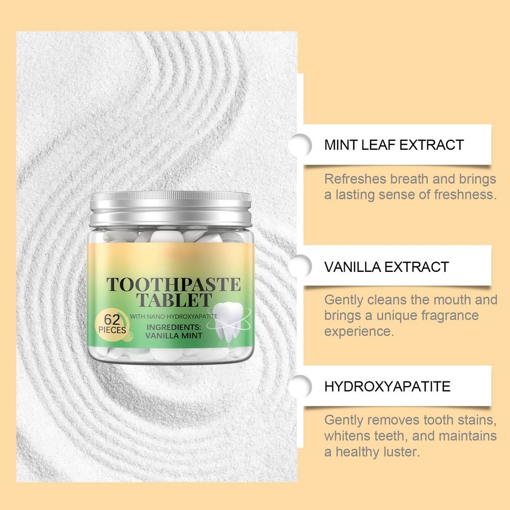 Vanilla Mint Toothpaste Tablets Deep Clean Teeth Stains Yellow Teeth Tartar Fresher Breath Portable Tooth Cleaning Tablets