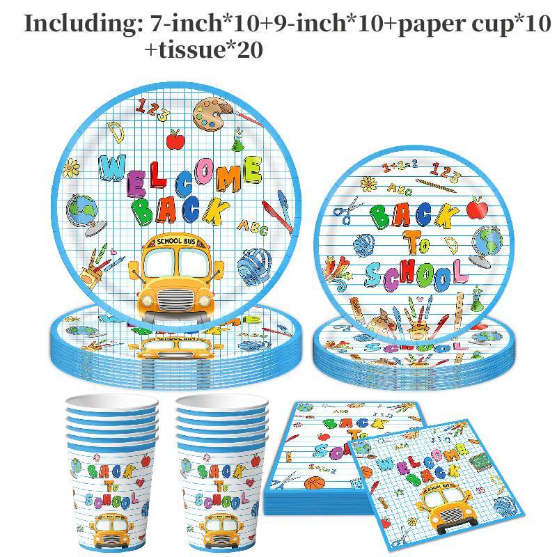 Animated Back To School Party Supplies Set With Paper Plates Cups Napkins For Student Celebration