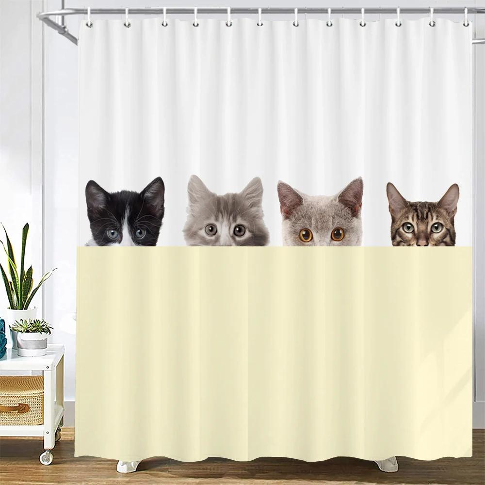 3D Printed Cute Cat Dog Animal Shower Curtain With Hooks Bathroom Polyester Waterproof Shower Curtain Home Decor Curtains