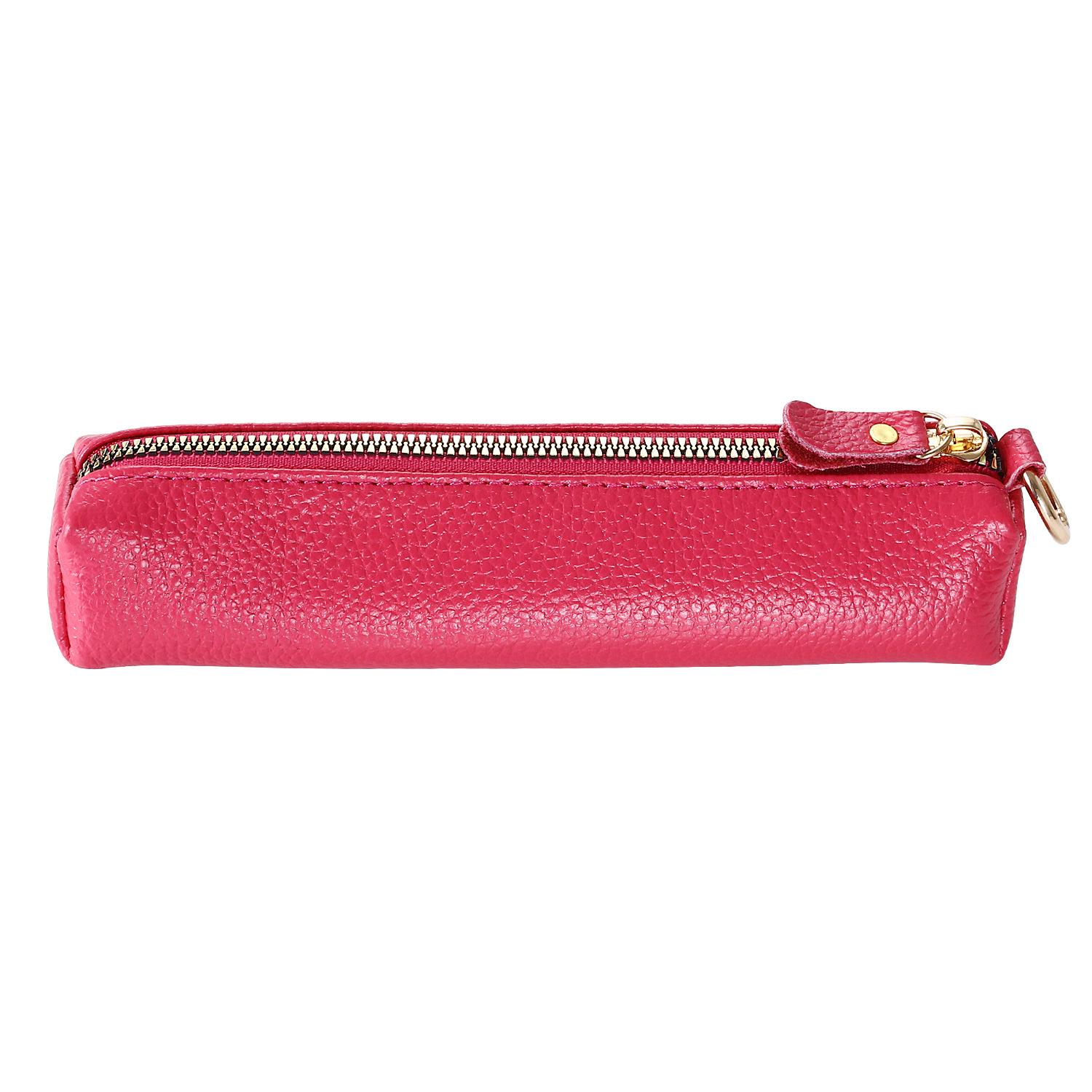 

Lychee Pattern Genuine Leather Pencil Case & Makeup Brush Bag рожевий червоний колір