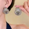 Silver Needle Round Metal Hollow Earrings European and American Temperament Earrings Light Luxury High-end Earrings Design Sense Niche
