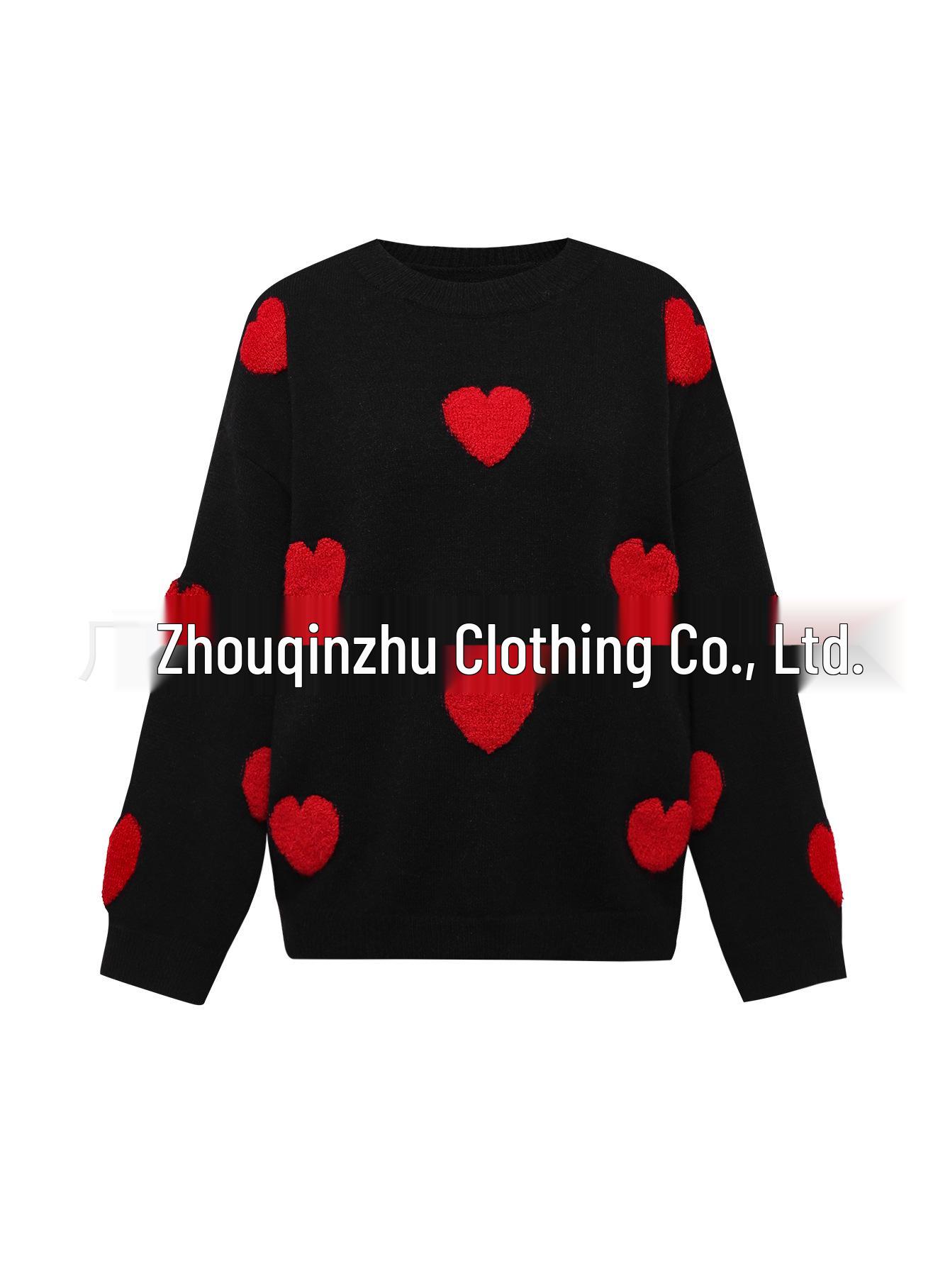 

Women s Heart Jacquard Long-Sleeve Sweater: Trendy, Slightly Elastic Pullover Extra Large чорний