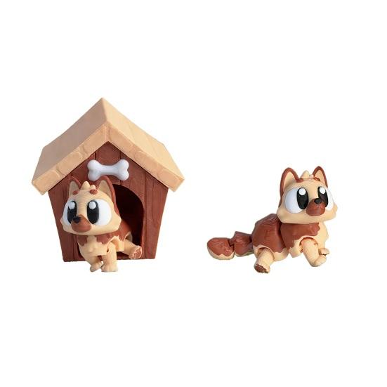 3D Printed Dog House Figurine Movable Joints Mini Puppy Figure Statue Stress Relief Fidget Toy Home Office Desktop Decoration