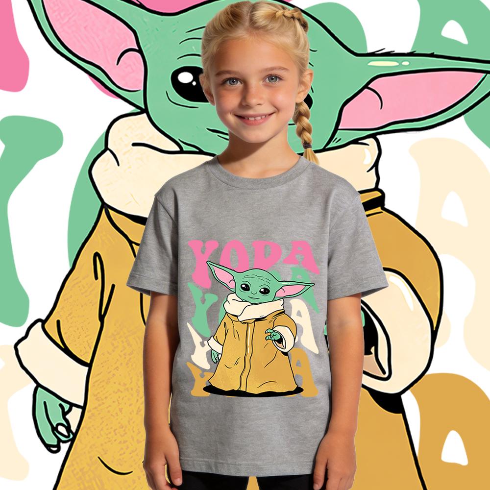 Star Wars Yoda Baby Grogu Graphic Tee Girls Casual Cotton T Shirt Kids Summer Clothes Toddler Top Fashion Cute Short Sleeve