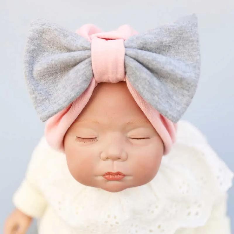 New Baby Solid Cotton Big Bow Hat Baby Kids Headbands Soft Multi Colors Warm Cat Turban Children Hair Accessories