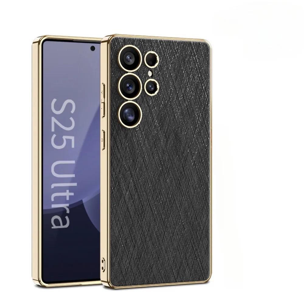 For Samsung Galaxy S25 S24 Ultra Phone Case Galaxy S25 Ultra Electroplated Leather Protective Shockproof Cover