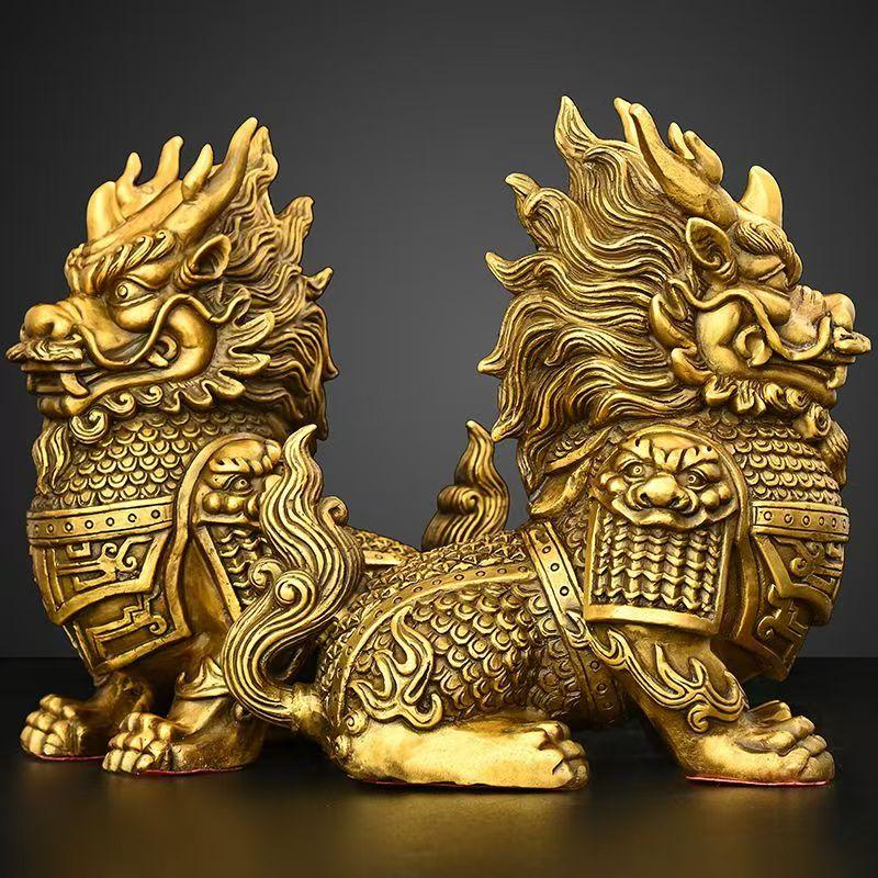1pair High Quality Feng Shui Lucky Copper Animal Unicorn Home Office Ornaments Desk Decor