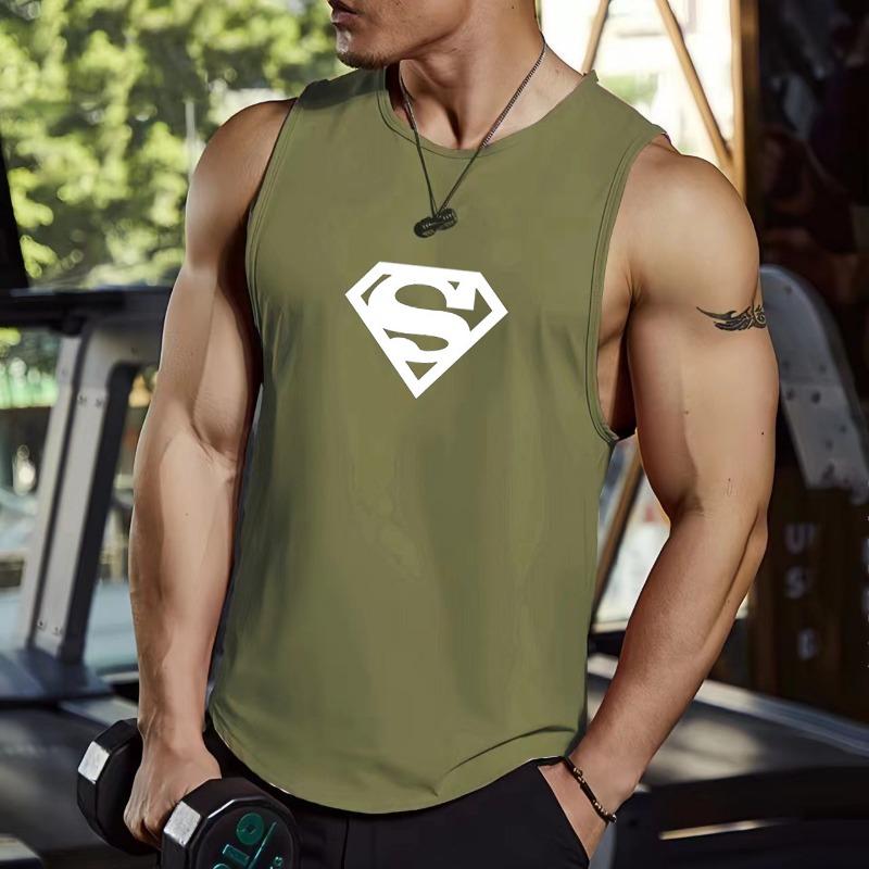 Summer new muscle fitness trend brand quick drying vest, running training, sports gym, breathable sleeveless men's T-shirt