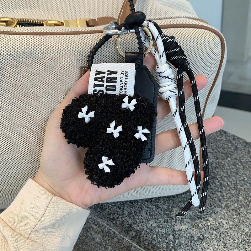 Lambswool Heart Pendant with Fluffy Bow Lanyard Keychain Bag Charm