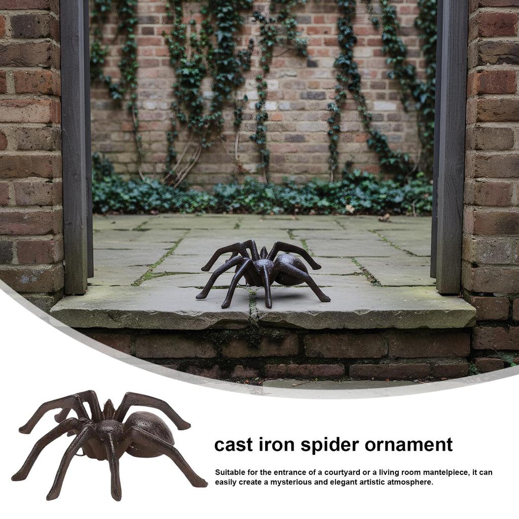 Spider Miniature Decor Realistic Vintage Horror Art Halloween Spider Statue Cast Iron For Mantel Windowsill Haunted House Desk