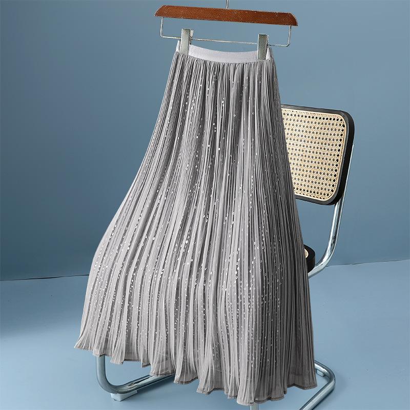 

Юбка с пайетками женская весна-лето 2025 новая высокая талия средняя и длинная тонкая юбка А-образной формы большая юбка-шарф из газа average size