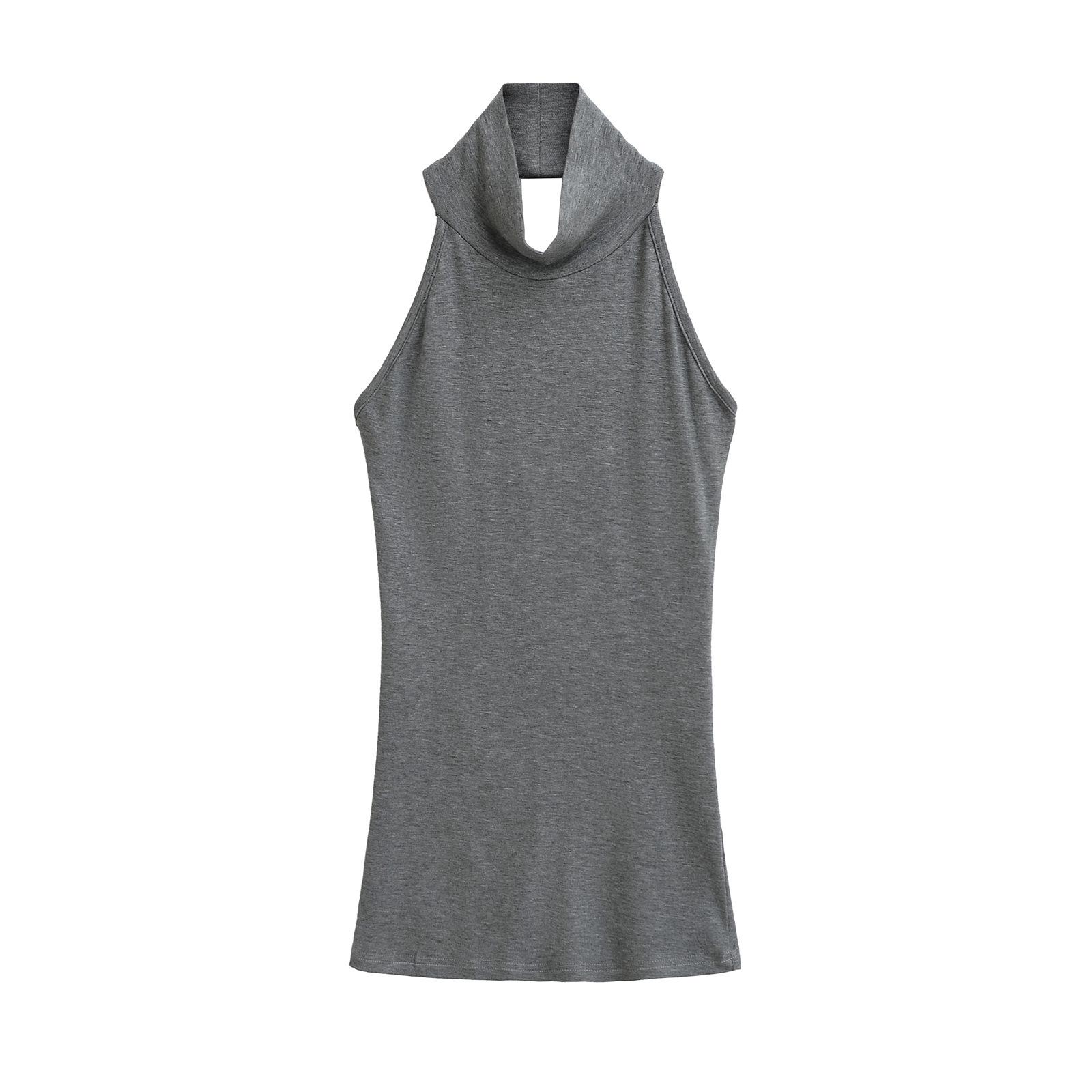 

2025 Spring/Summer European & American Style Women s Halterneck Sleeveless Crop Top Small светло-серый