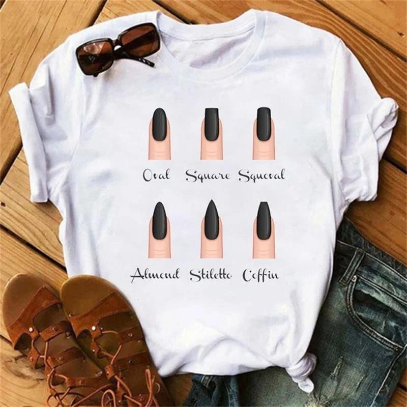 Women's Plus-size Cartoon T-shirts New Fashion Nail Graphics Cute Printed Tops Women's T-shirts Women's Clothing