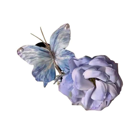 Butterfly Hair Clip Artificial Peony Flower with Acrylic Crocodile Clip Flower Hair Barrette for Beach Vacation Party Dress-up