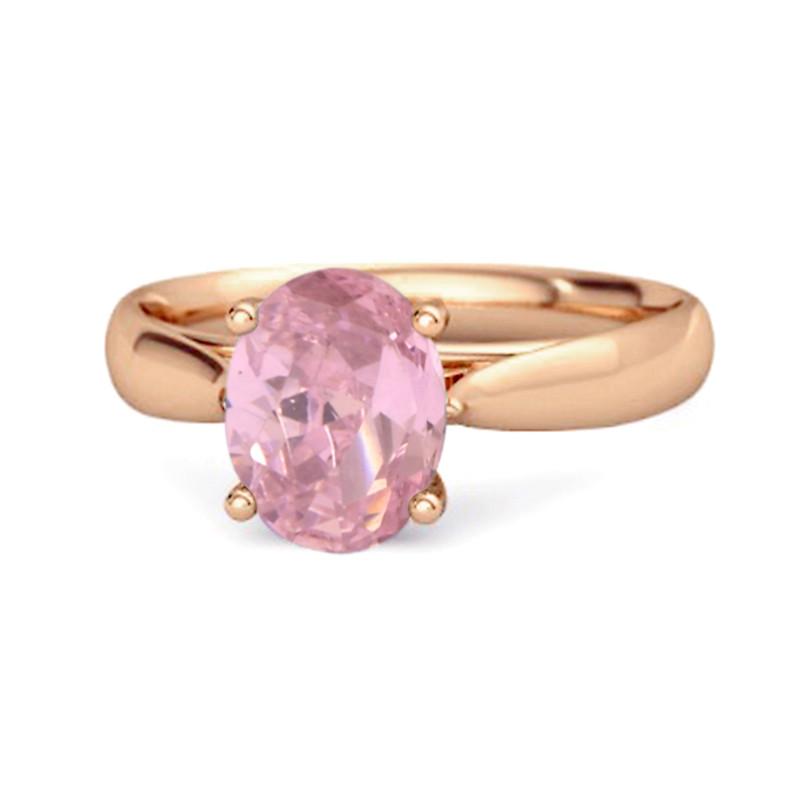 Классическое кольцо-солитер с розовым топазом - Позолота 925 пробы стерлингового серебра Rose Gold 7 розового золота