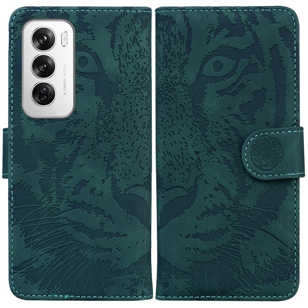 For Oppo Reno12 5G (Global) Wallet Phone Case Tiger Imprint Leather Flip Cover