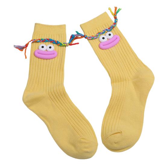 Funny Face Socks Cartoon Crew Socks with Colorful Braids Sausage Lips Cute Silly Socks for Women Girls Birthday Festive Gifts