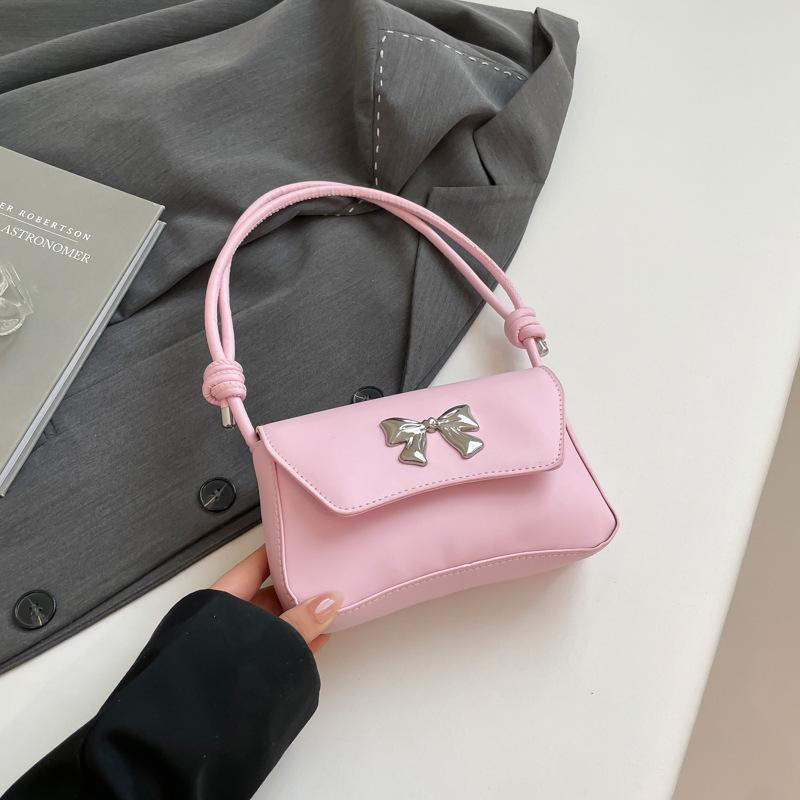 2025 solid color summer new simple fashion bow casual commuting French underarm shoulder messenger bag bag women