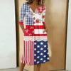 Womens V Neck Patchwork Midi Dress 3/4 Sleeve Lace 4th of July Dress Independence Day Dress Casual Loose Fit