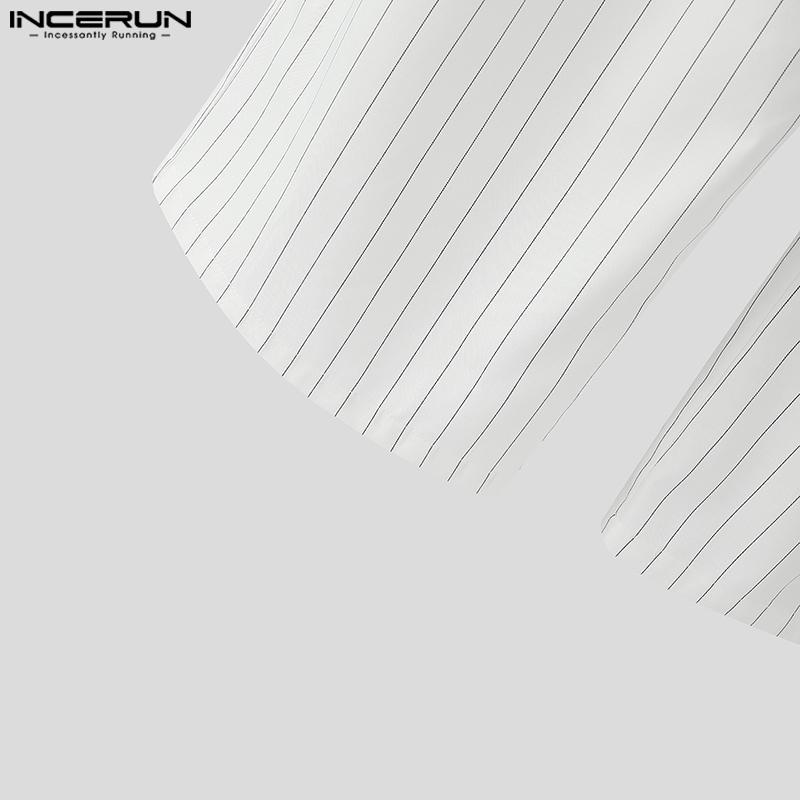 INCERUN Men Casual Zipper Waist Striped Long Straight Pants Pants Trousers