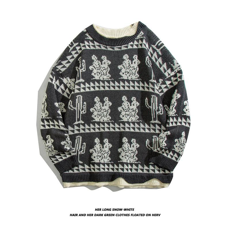 Japanischer Retro-Pullover mit Rundhalsausschnitt und Karomuster in Herzform für Männer und Frauen, locker sitzender Strickpullover für Studenten, trendige Marke, Paar im Lazy-Style