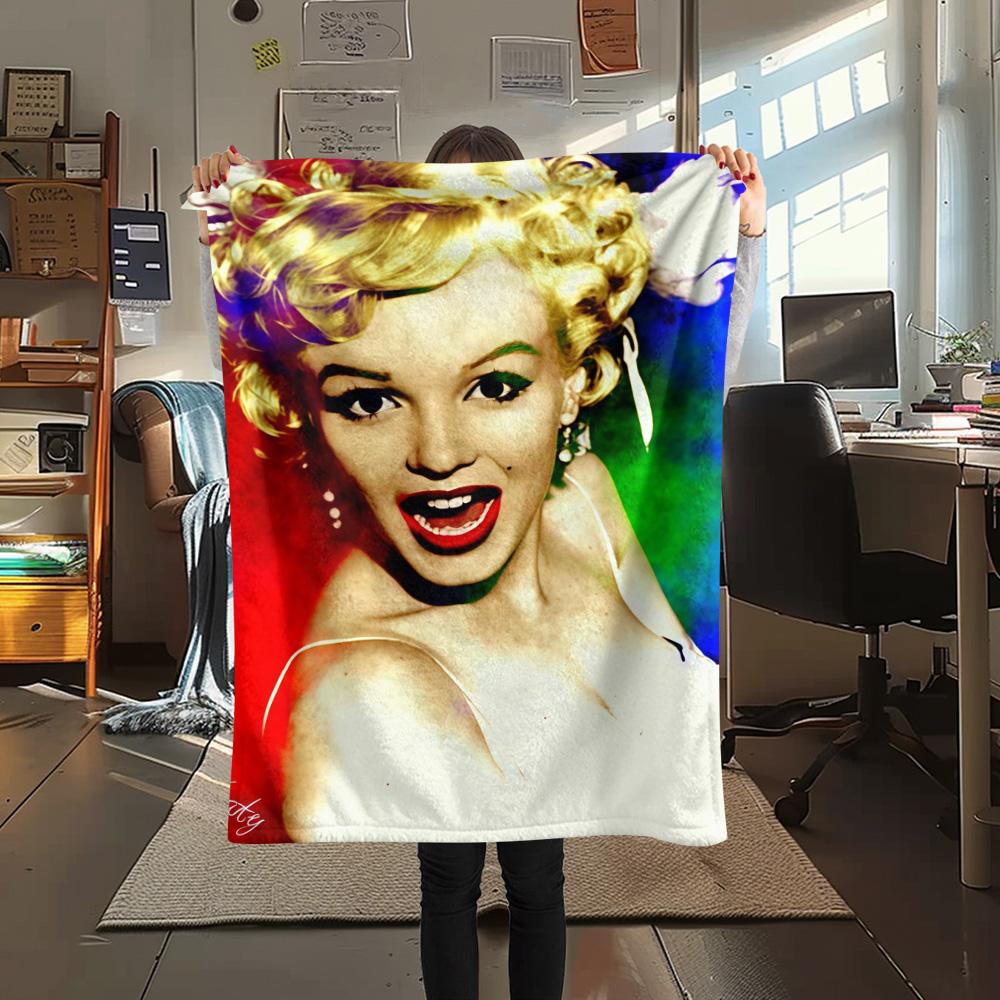 1PC Marilyn Monroe Print FlAannel Blanket, High quality Comfortable for All Seasons, Home Decor, Warmth and Comfort
