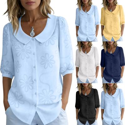 Ladies' Casual Embroidered Doll Collar  Shirt