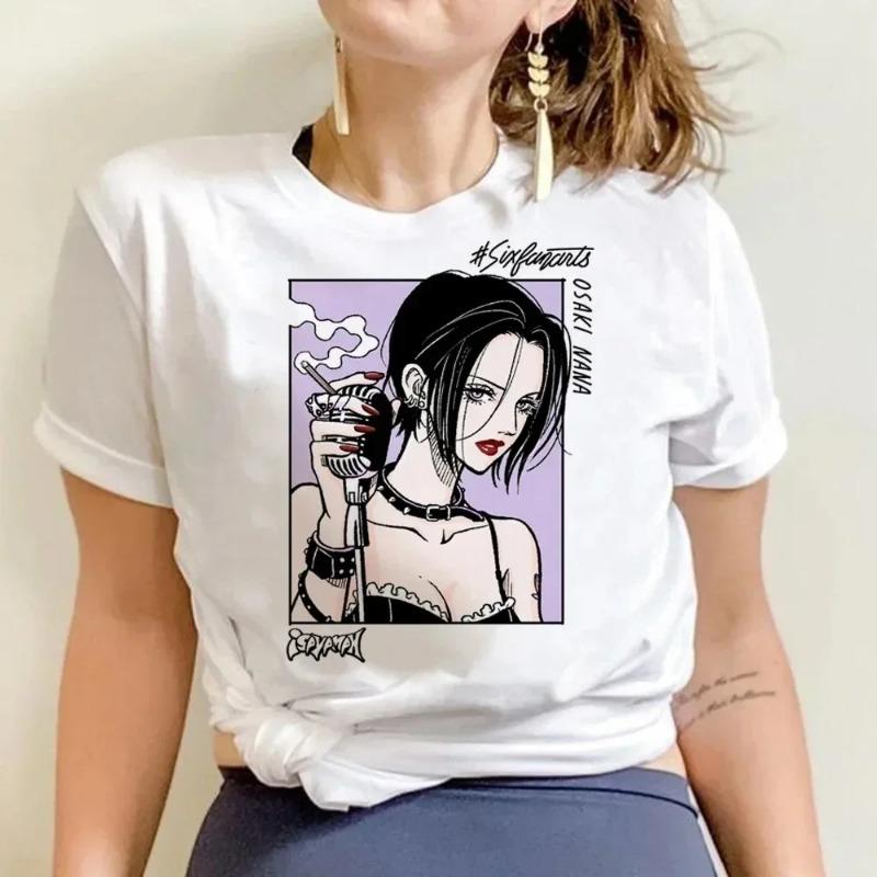 NANA Japanese Anime T-shirt Cartoon Print Tops Black Stones Streetwear Sweatshirt Women Tees Female Streetwear