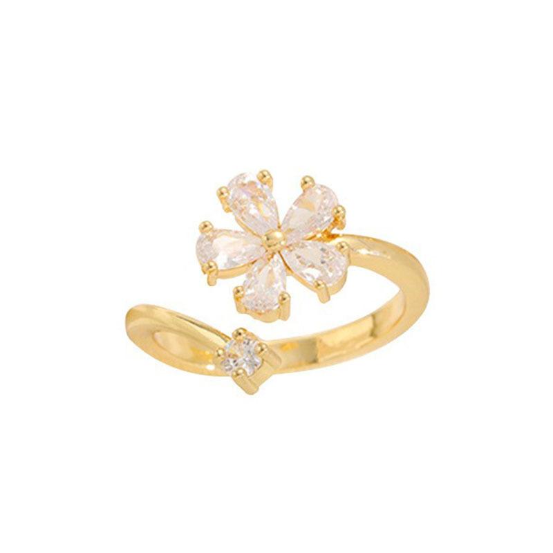 Japan and South Korea fresh and sweet flower ring fashion temperament zirconium inlaid small fragrant wind ring trend exquisite copper jewelry