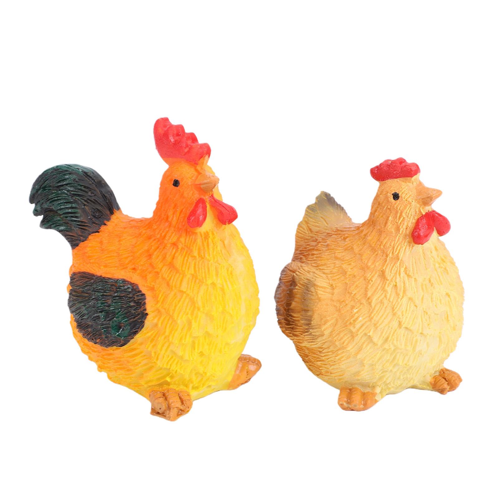 

2PCS Easter Chicken Figurines Rooster and Hen Statue Resin Ornaments for Indoor Outdoor Tabletop Decor