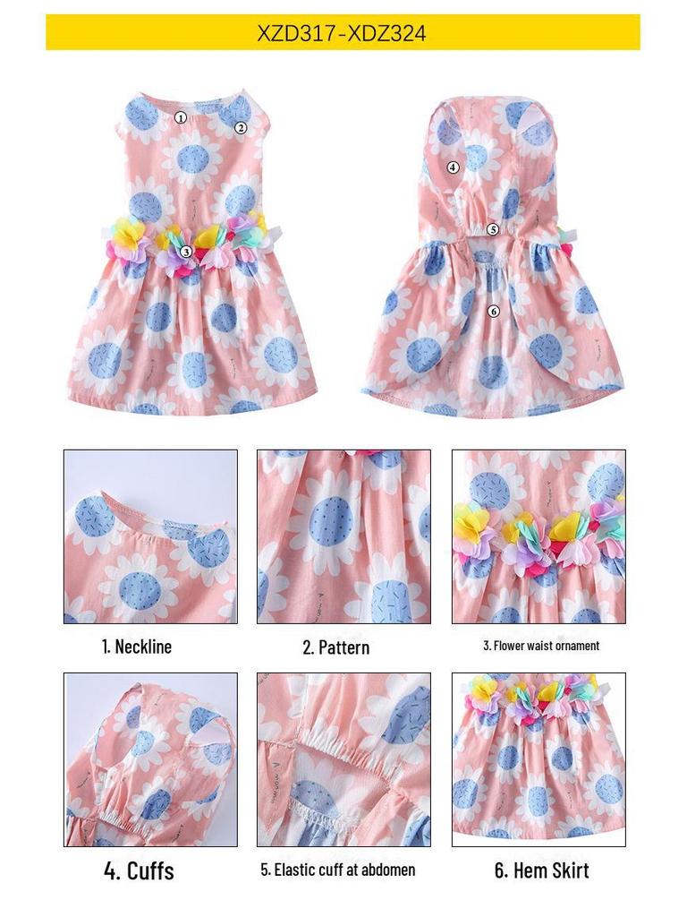 Summer Floral Mesh Dog Dress - Sunflower Skirt for Pets