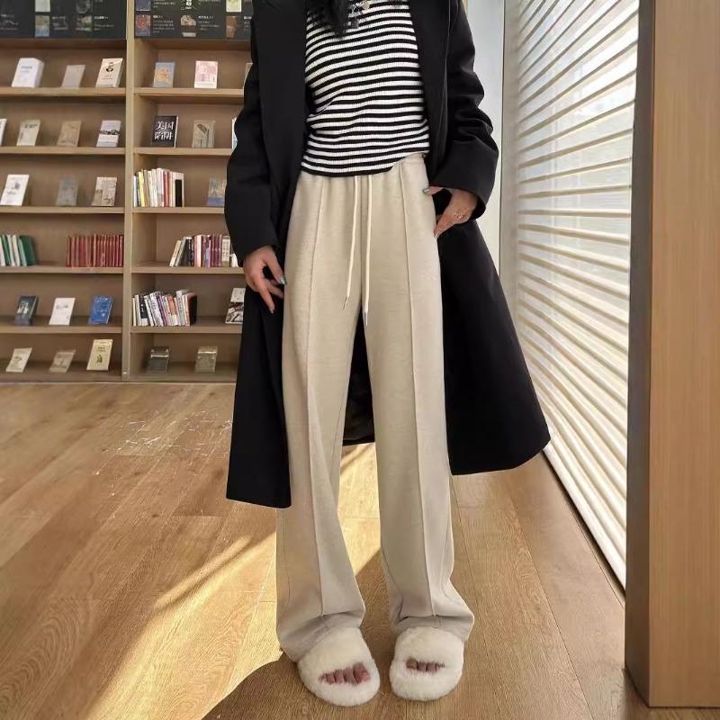 Composite Fleece Thickened Warm Elastic Waist Loose Straight Leg Casual Pants