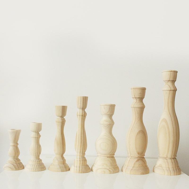 1Pcs Candle Holders Retro Unpainted Wood Classic Craft Candle Holders Wedding Party Home Decorations