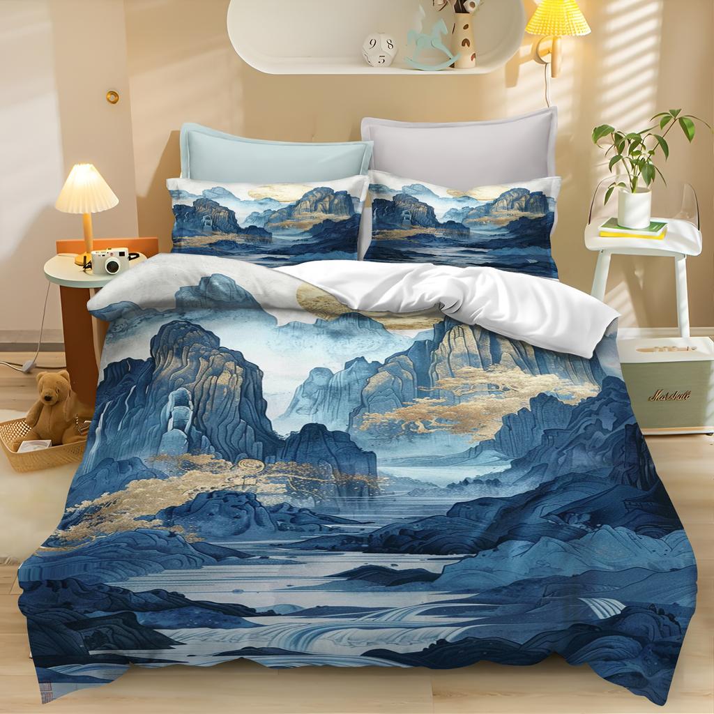 3D Cherry Blossom Flower Ink Painting Bedding Set Boys Girls Duvet Cover Pillowcase Set Teen & Adult Bedroom Collection 2/3pcs